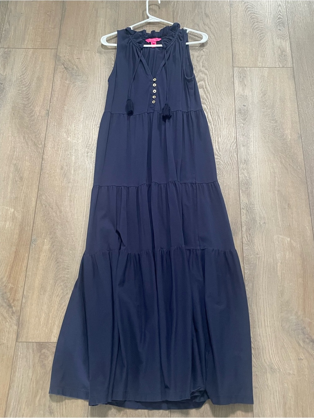 Lilly Pulitzer Sleeveless Navy Tiered Maxi Dress with Tassel Tie